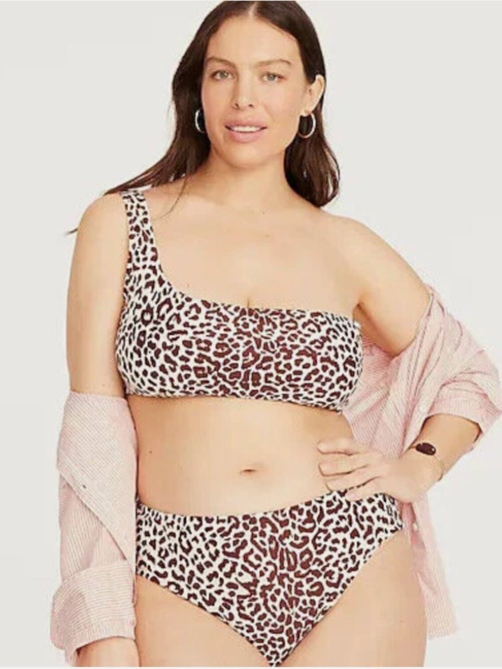 J. Crew NWT Leopard Print One-Shoulder Top and High-Rise Bikini Bottom - Size XL